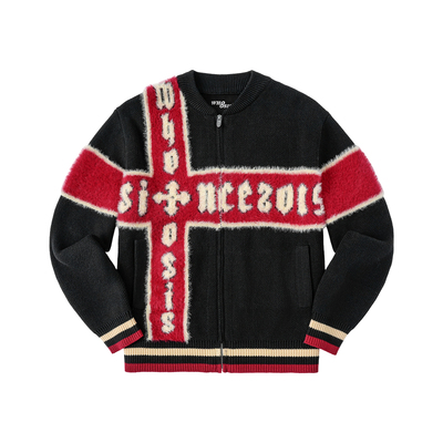 WHOOSIS（不知其名）仿貂毛十字纹提花针织外套毛衣春秋休闲男女