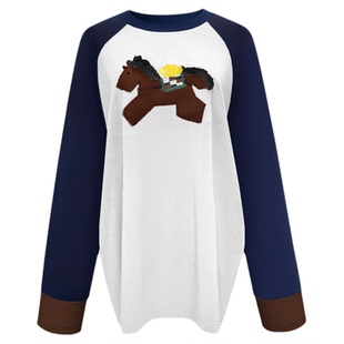 MOMENTPLAY 26早春新品复古撞色’马上有钱’刺绣长袖T SOLSOL