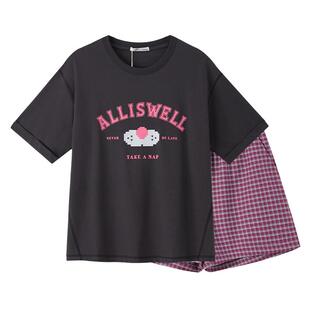yso【酷猫系列】睡衣女夏棉套装圆领休闲简约高级感家居服可外穿B