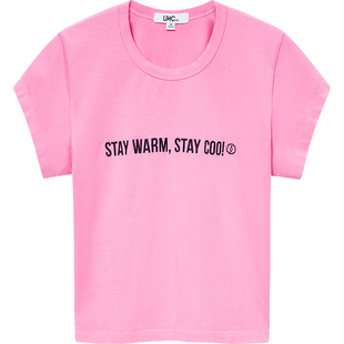 LINCCHIC金羽杰短袖上衣女极简紧身短T型短袖圆领正肩T恤女TS365Y