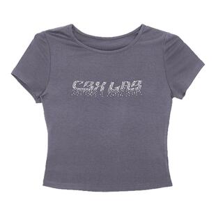 CBXLAB街舞潮星光闪耀烫钻辣妹跳舞简约小衫美式性感修身显瘦短袖