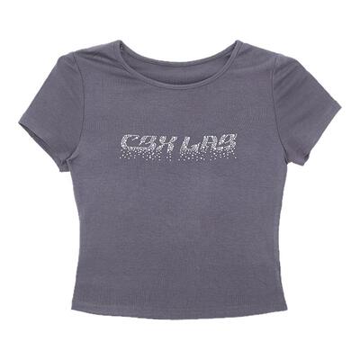 CBXLAB街舞潮星光闪耀烫钻辣妹跳舞简约小衫美式性感修身显瘦短袖