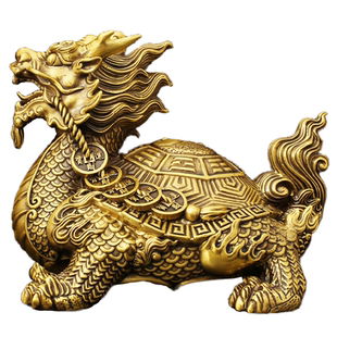 黄铜龙龟高端摆件纯铜招财霸下母子八卦开盖龙龟兽烟灰缸化解大号
