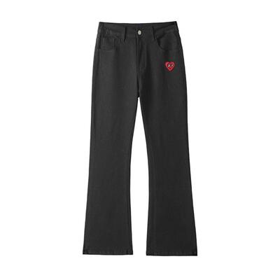 查尔斯桃心微喇弯刀直筒牛仔裤