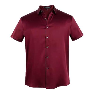 鼎铜桑蚕丝短袖衬衫男翻领纯色