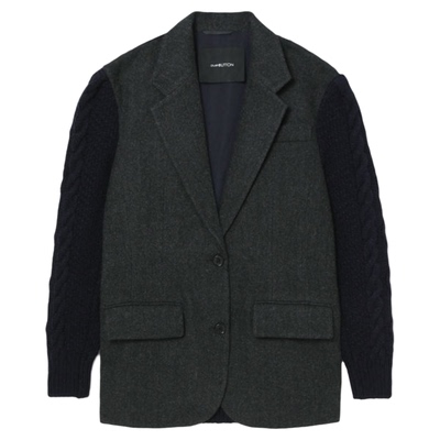 Pushbutton 欧美通勤女士宽松毛呢拼接西服上衣银泰百货 301596