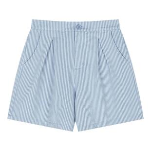 MOUSSY 春季新品随性经典竖条纹休闲裤捏褶短裤028ISZ30-0291