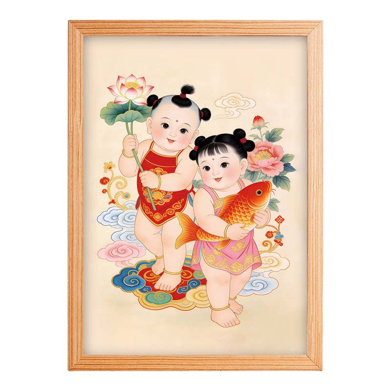 双胞胎年画送子图卧室助孕相框画
