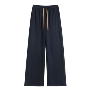 秋冬春加绒软糯仿牛仔面料女高腰垂柔气质风直筒裤显瘦窄版休闲裤