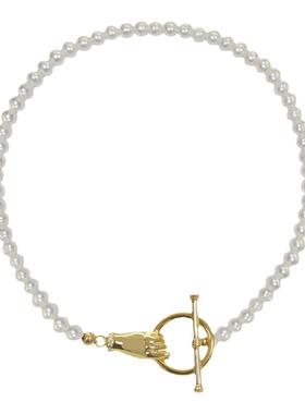 优雅法式风小众手链银饰天然珍珠