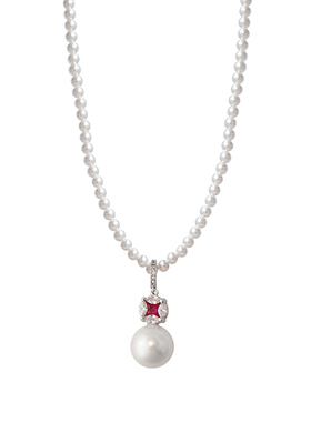 奥地利红宝石珍珠吊坠项链女