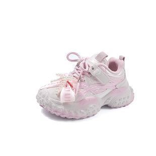 女童二棉鞋冬季新款儿童鞋加绒运动鞋蝴蝶结公主鞋加绒老爹鞋女孩