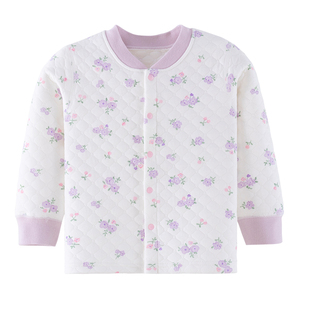 女宝宝保暖上衣秋冬加厚儿童内衣三层夹棉婴儿纯棉开扣秋衣中大童