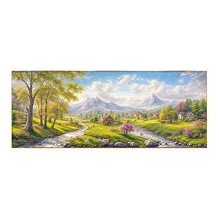 山水画客厅挂画轻奢高级感沙发背景墙装饰画风景手绘油画横版壁画