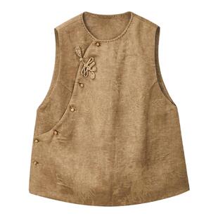 布小匠原创设计新款提花国风棉马甲女秋冬新中式复古高端气质马夹