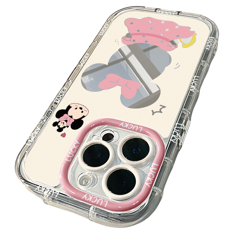 可爱小奇背影镜面适用于苹果16pro华为奶油壳oppo苹果15新iPhone14/12/11promax手机壳真我红米小米13pro/u