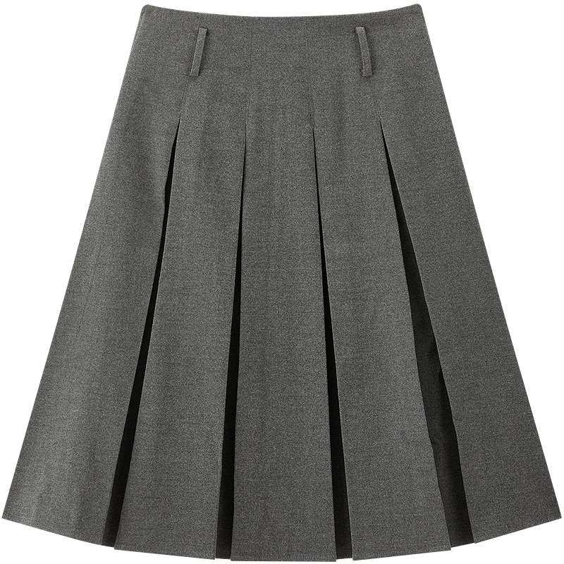 【商场同款】乐町学院风毛呢百褶长裙秋冬格雷系半身裙C1GFF4323