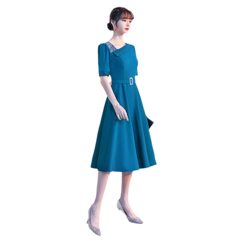 蓝色晚礼服女平时可穿气质宴会高端婚礼喜婆婆妈妈婚宴装连衣裙