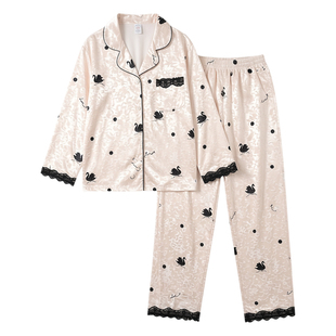 轻奢高级感金丝绒睡衣女秋冬加绒保暖款小众波点黑天鹅家居服套装