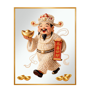 招财财神爷镜面画中式客厅装饰画玄关桌面斗彩柜摆画店铺真镜子画