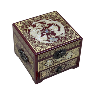 正方形螺钿镶嵌珠宝收纳盒复古妆奁中国风非遗漆器首饰盒结婚礼物