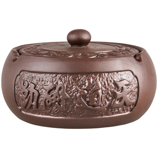 紫砂带盖烟灰缸天道酬勤小号陶瓷时尚煙灰缸创意个性客厅酒店烟缸