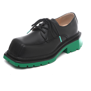 方头德比鞋男厚底绿色增高6cm皮鞋男cleanfit潮个性高级感休闲鞋