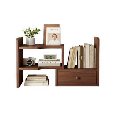 全实木伸缩转角桌面置物架书架