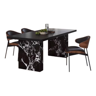 意式纯黑下挂岩板餐桌椅组合包豪斯风大户型简约现代长方形茶书桌