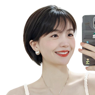 波波头假发女短发真发全真人发丝自然蓬松递针手织减龄光头全头套