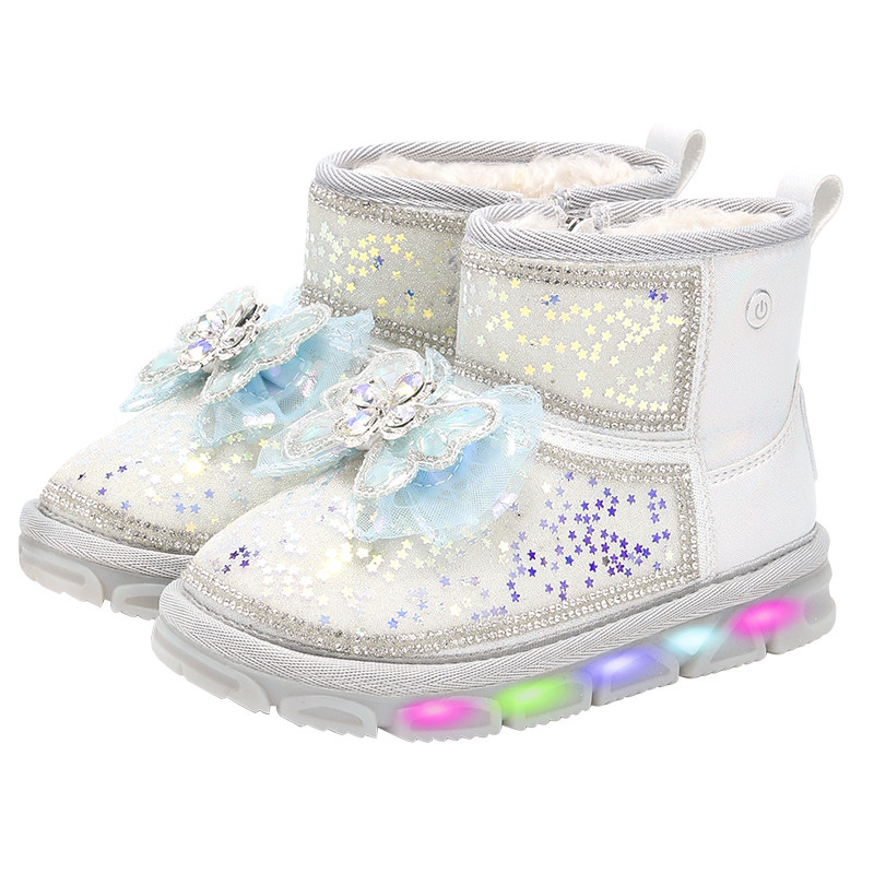 泰兰尼斯meta儿童雪地靴冬季新款女童发光闪灯短靴小女孩保暖棉鞋