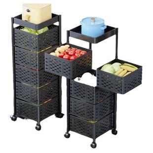 厨房置物架落地方形多层蔬菜篮收纳移动家用旋转免安装储物架子
