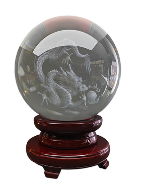 激光雕刻龙纹水晶球摆件