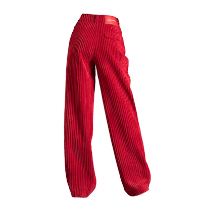 大红色灯芯绒阔腿裤加厚休闲长裤