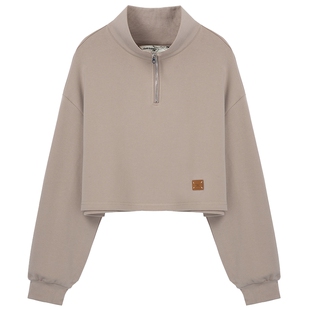 布景短款卫衣女冬季新品时尚潮流半拉链立领长袖宽松上衣外套1422