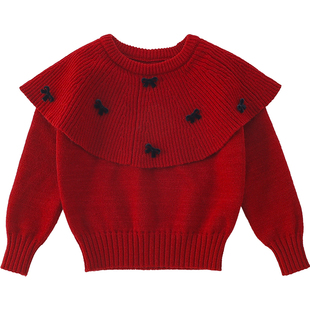 米米哈罗女童毛衣冬装2025新款儿童网红上衣女孩小香风斗篷针织衫