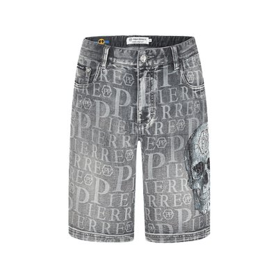 PP男装水洗牛仔五分裤骷髅头