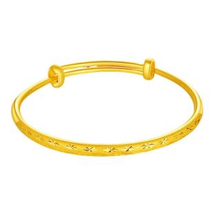 满天星黄金手镯女999足金可调节推拉镯子实心真金包银镯子送妈妈