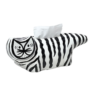 创意高颜值条纹猫陶瓷纸巾盒现代轻奢高档抽纸盒客厅餐巾纸盒摆件