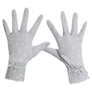 防晒手套女防护夏天春秋季骑行开车防滑长短款棉蕾丝薄款Uv户外