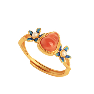 天然南红纯银葫芦戒指女国风红色金包银新年过年红玛瑙本命年礼物