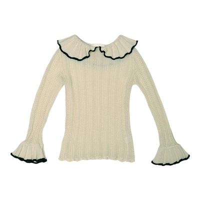 NU大翻领羊毛针织衫黑色长裤套装