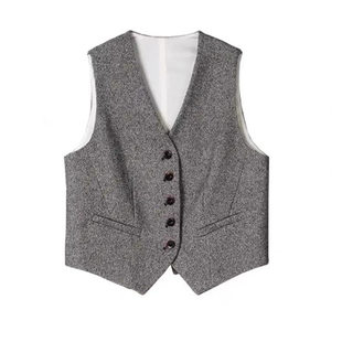 【英伦爵士】秋新款羊毛混纺西装马甲背心女金丝工艺无袖坎肩显瘦