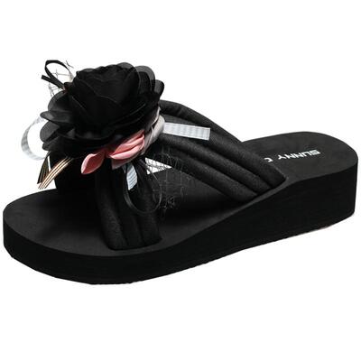 女士拖鞋外穿厚底花朵防滑坡跟