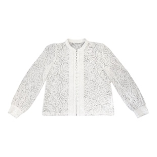 利达 NEW DADADA【清韵浮白】白色镂空长袖开衫修身气质雪纺衫女