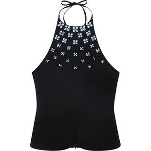 【SALE】【SHUSHUTONG】蕾虎休闲简约挂脖修身无袖上衣背心女秋冬