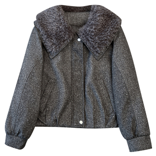 超好看红色羊羔毛翻领拼接细闪羽绒服内胆毛呢外套女2025冬装新款