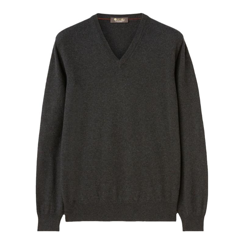 Loro Piana/诺悠翩雅男装黑色羊绒V领低调百搭长袖针织衫