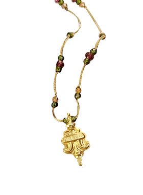 法国Sharing 古金币黄金吊坠彩色串珠复古高级原创手工设计感项链