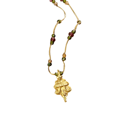 法国Sharing 古金币黄金吊坠彩色串珠复古高级原创手工设计感项链